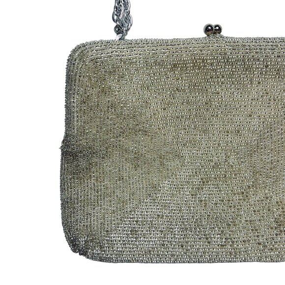 Walborg Silver Beaded Evening Bag With Chain Handle & Kiss Lock Closure (5909) - Picture 2 of 8